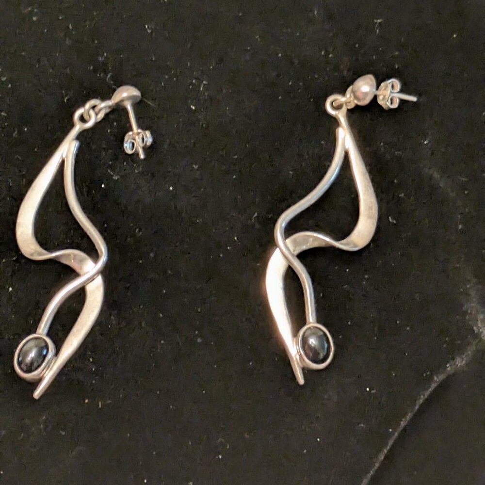 Sterling Silver 925 Modernist Dangle Earrings – Abstract Sculptural Design